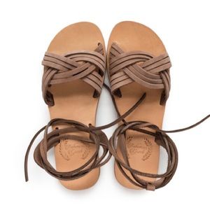 New Bohemian Greek Tan Nubuck Leather Strap Lace up Sandals Women’s EU36 US5